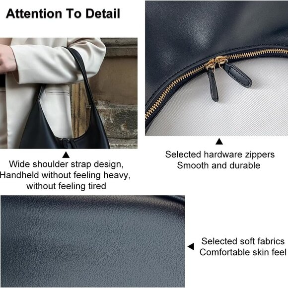 Women Leather Hobo Purse Shoulder Bag Zipper Travel Office Large Capacity - Picture 4 of 6